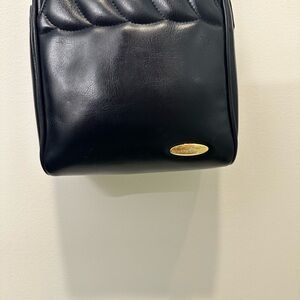Vintage 90s Liz Claiborne Black Leather Bag with Gold Detail